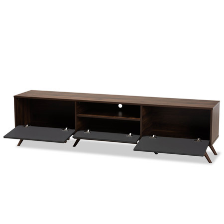 Baxton Studio Naoki Grey and Walnut Wood TV Stand with Drop-Down Compartments 168-10928